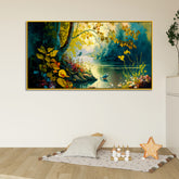 Vintage Landscape Canvas Painting of Forest Lake with Floating Frame